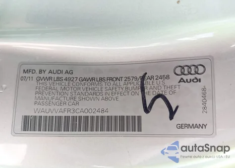 2012 Audi S5 4.2 Premium Plus z USA, uszkodzony, nr VIN WAUVVAFR3CA002484